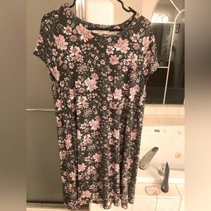 Loft women’s knit dress, lightweight. Green, pink, and cream floral. XL